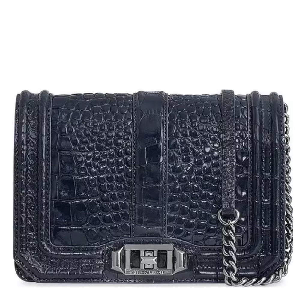 NWT Rebecca Minkoff Croco Love Crossbody Bag - Midnight